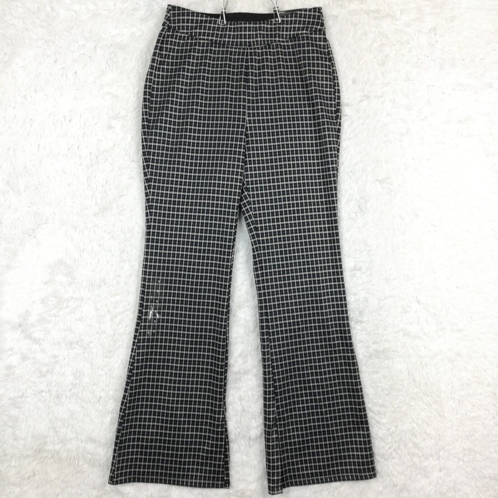 Maurices Womens Pants Flare High Rise Houndstooth Blue Beige Check Pull On S New